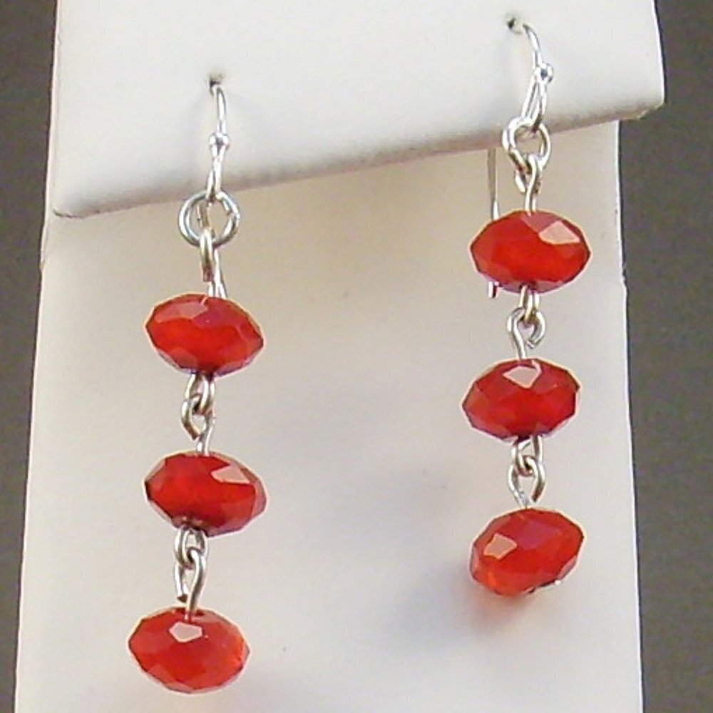 Ruby Crystal & Silver Earrings Handmade Red Dangle Drop OOAK Dainty Peti…
